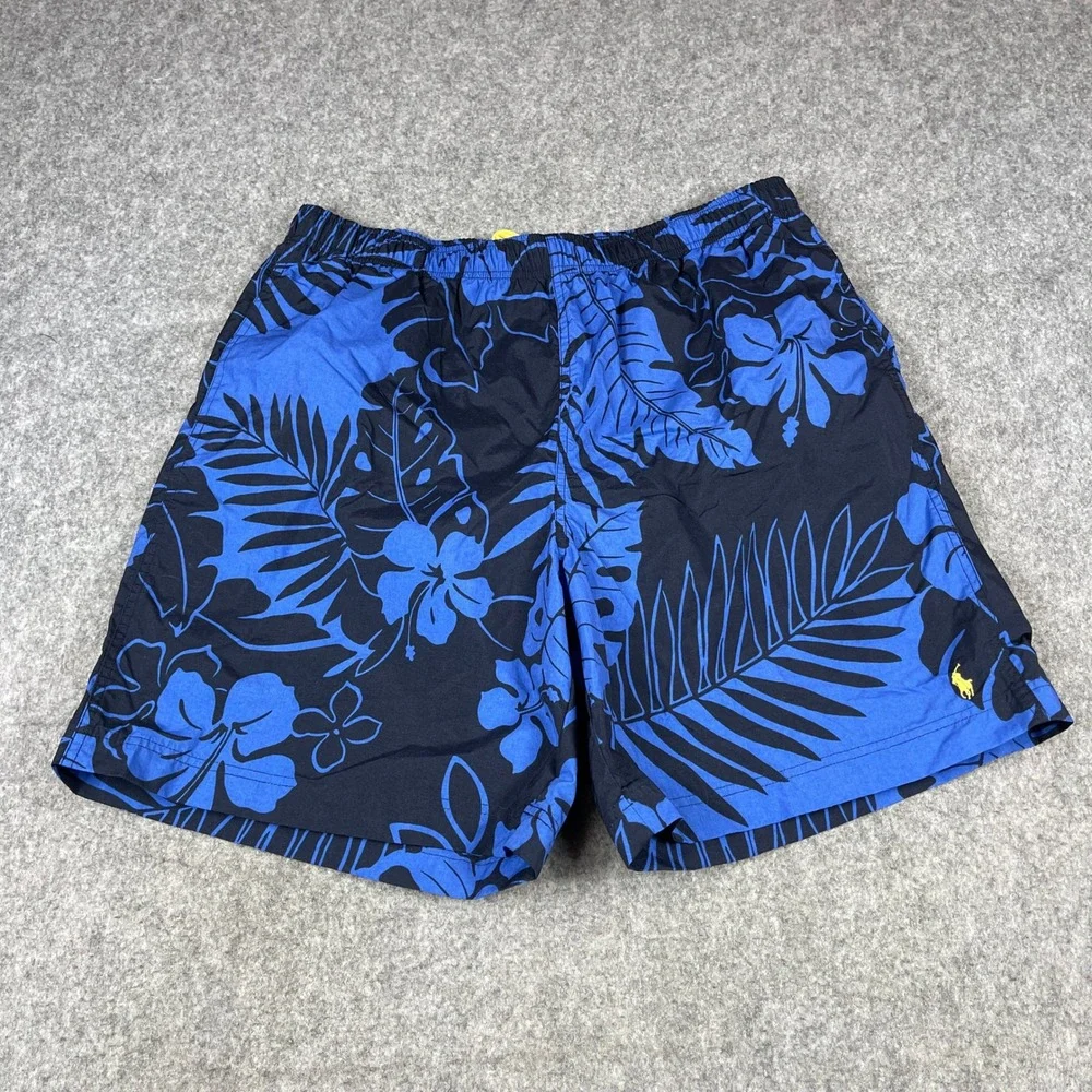 Polo Sport Ralph Lauren Swim Trunks Large Blue Tropical Hibiscus Mesh Lined 9